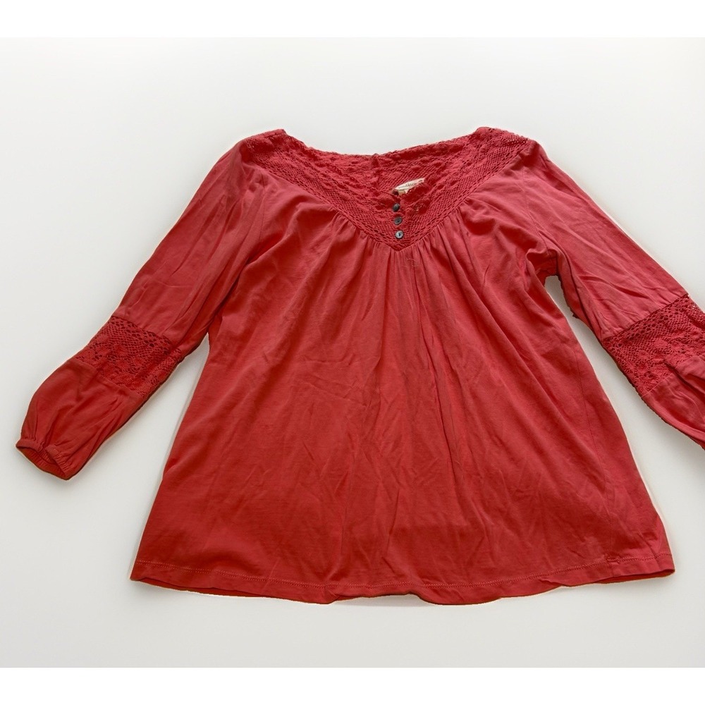 Sundance Coral Crochet Lace Boho Peasant Top Blouse M Cotton